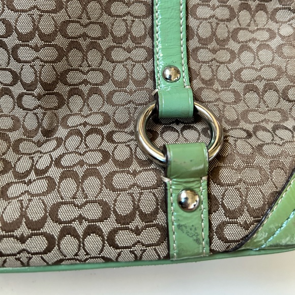 Coach Purse Tan Handbag Beige Blue Green Satchel D0849-F12344 Tote - Picture 14 of 16